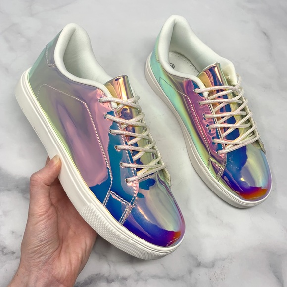 NEW Nasty Gal Holographic Patent Platform Sneakers - Picture 3 of 12